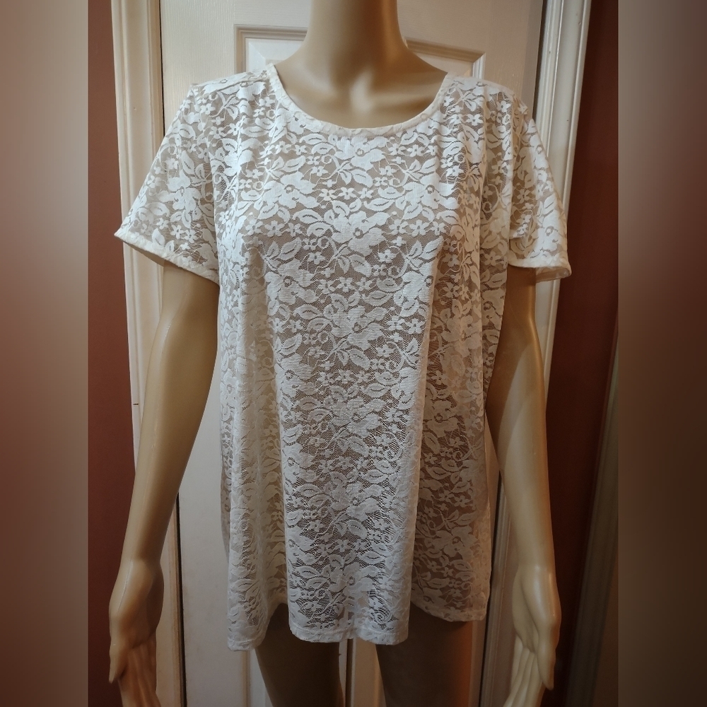 Stylus white women's xl lace floral blouse shirt top